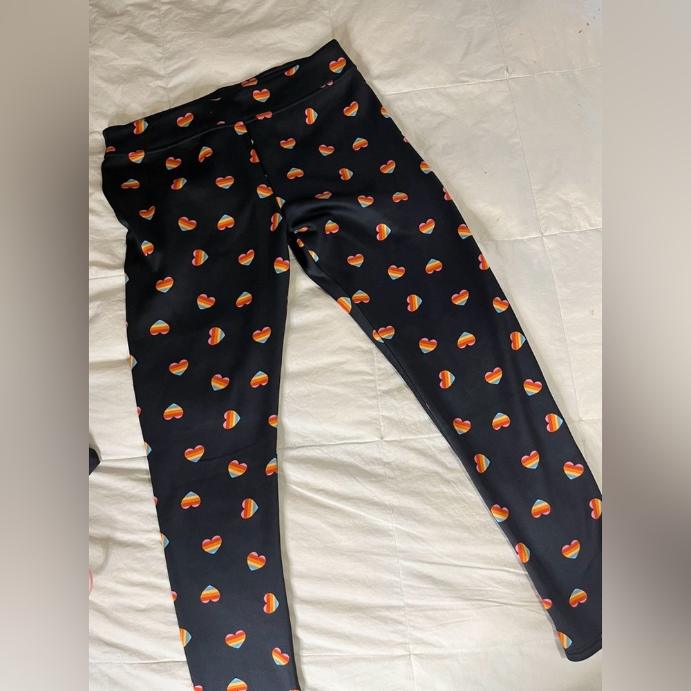 Womens Black leggings with rainbow Heart Patterned warmer Leggings